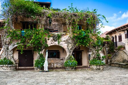 medieval house covered with climbing plants in the Dominican Republic.の写真素材