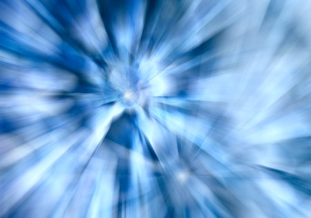 Abstract blue background with bokeh and rays of light.の写真素材