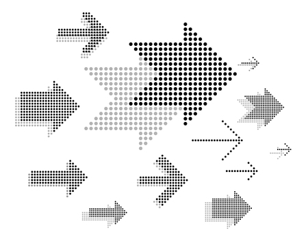 Set of vector arrow icons. Dotted halftone graphic effectのイラスト素材