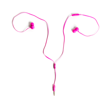 Symbol of female internal genitals, created from pink headphones. Listen to your body.の写真素材