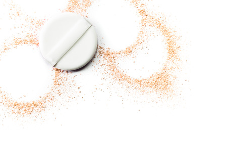 Sponge for rouge or powder among the circles of loose cosmetics.の写真素材