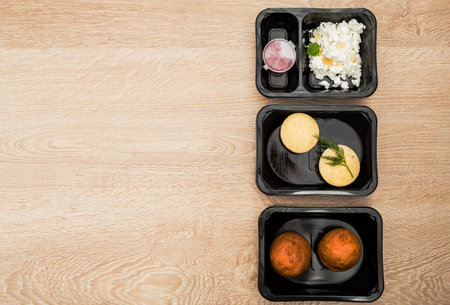 Healthy food delivery. Take away food for diet. Fitness nutrition, balanced proteins, fats and...