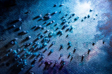 Space hand painted watercolor background. Abstract galaxy painting. Cosmic texture with stars. Night sky.の写真素材