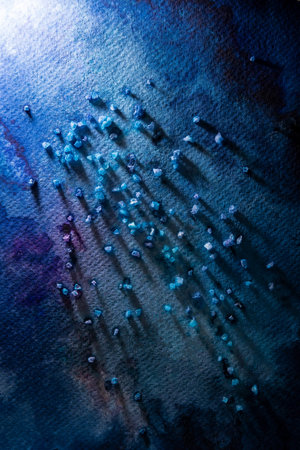 Space hand painted watercolor background. Abstract galaxy painting. Cosmic texture with stars. Night...