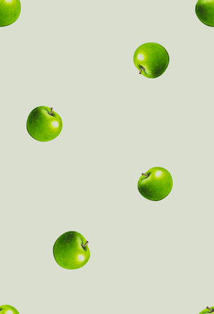 drawn by hand green apples, Seamless pattern. Food background for design