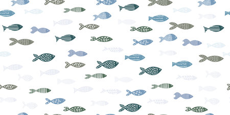 Seamless pattern of Hand drawn fish with ornaments pattern. Vector.のイラスト素材