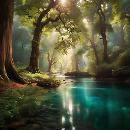 A breathtaking view of towering ancient trees.の素材