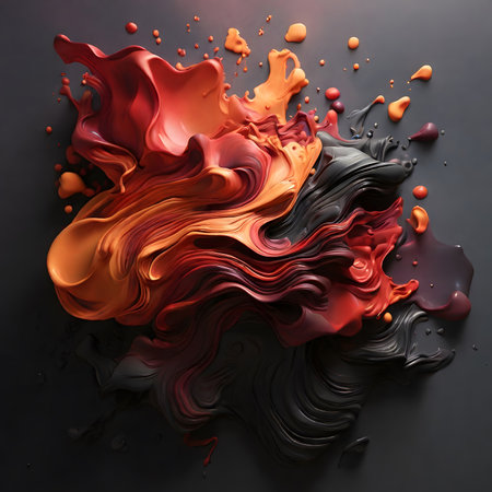 Colorful paint splashes isolated on black background. 3d renderingの素材