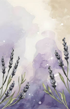Watercolor lavender flowers on watercolor background. Vector illustration.の素材