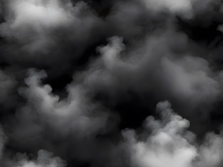 Realistic cloud isolated on black background. Smoke clouds. Vector illustrationの素材