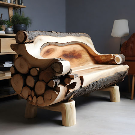 Wooden armchair in the living room with a stack of firewoodの素材