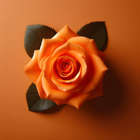 Orange rose with black leaves on orange background. 3d illustration.の素材