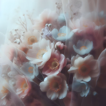 Bouquet of flowers in pastel colors, soft focus backgroundの素材