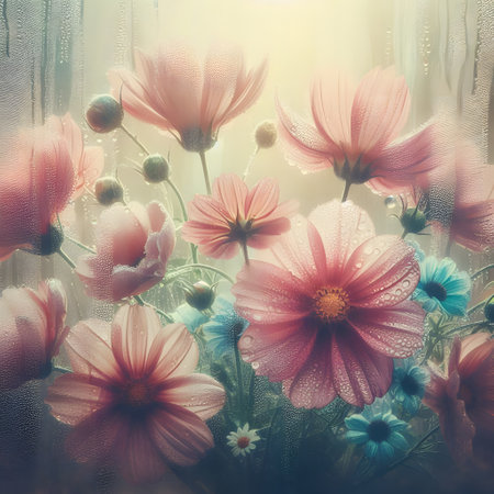 Beautiful cosmos flowers in soft color and blur style for background.の素材