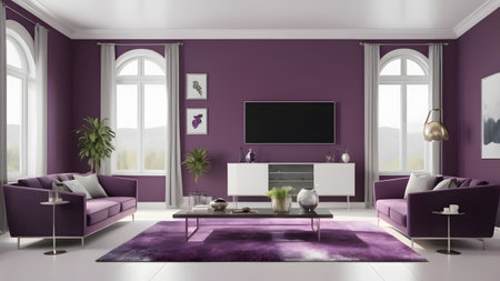 purple living room with tv and sofa - 3D Renderingの素材