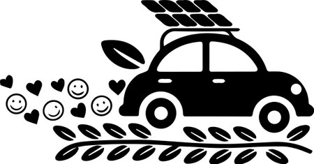 Car with leaf's and smiley emoticons. Vector illustration.のイラスト素材