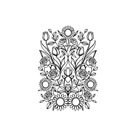 Floral doodle frame. Black and white vector illustration.のイラスト素材