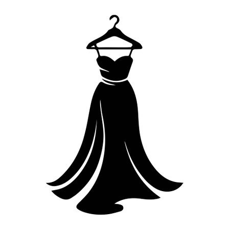 Wedding dress icon over white background, silhouette style, vector illustrationのイラスト素材
