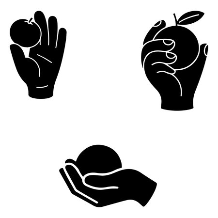 Hand with apple icon set. Simple set of hand with apple vector icons for web design on white backgroundのイラスト素材