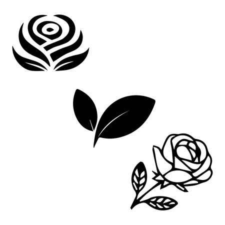 Set of black rose silhouettes on white background. Vector illustration.のイラスト素材