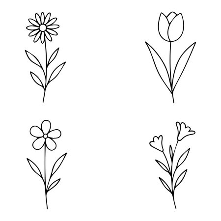 Set of hand drawn doodle flowers. Vector illustration isolated on white background.のイラスト素材