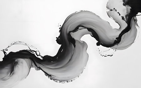 Abstract ink flow swirl design for background wallpaper Monochrome smooth curves for unique artwork. Ink painting creative art piece.の素材