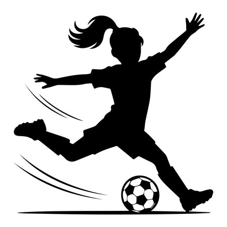 silhouette of a girl playing soccer, isolated on white backgroundのイラスト素材