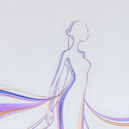 Modern art abstract female figure. Contemporary artwork with flowing lines. Woman body shape in white and bright blue colorsの素材