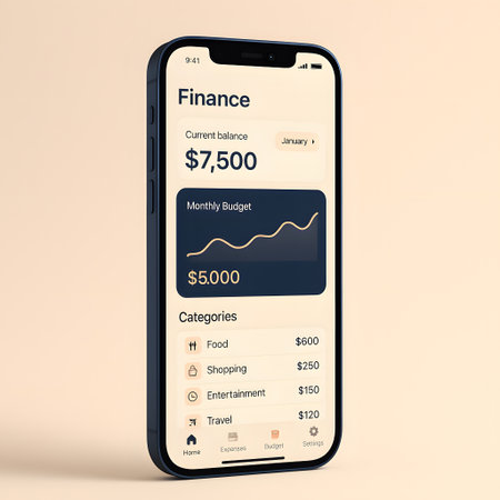 Smartphone with a financial chart on the screen. 3d renderingの素材