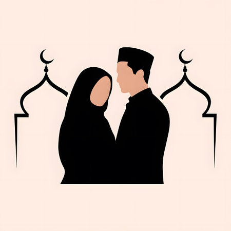 Muslim couple in the mosque. Ramadan Kareem. Vector illustration.の素材