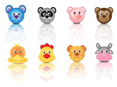 bear mouse panda pig tiger chicken cow and duck illustrationのイラスト素材