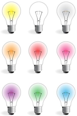 nine colorful bulbs with different colorsのイラスト素材