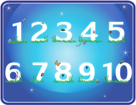 numbers laying on grass in the blue night skyのイラスト素材