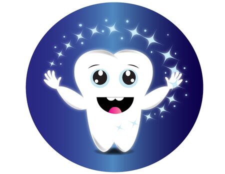 white tooth waving and smiling surrounded with starsのイラスト素材