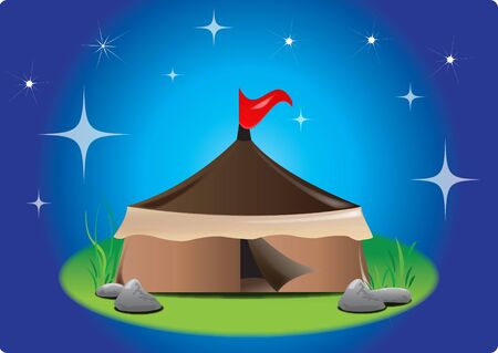 tent with red flag at shining stars nightのイラスト素材