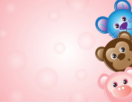 mouse pig and bear picking from the right on a pink bubbly textureのイラスト素材