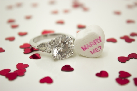 Message heart with with engagement ring and message asking  Marry Me  の写真素材