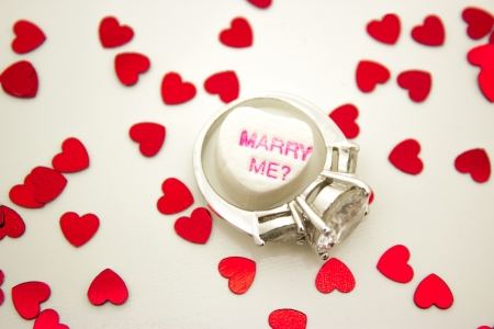 Message heart with with engagement ring and message asking  Marry Me  の写真素材