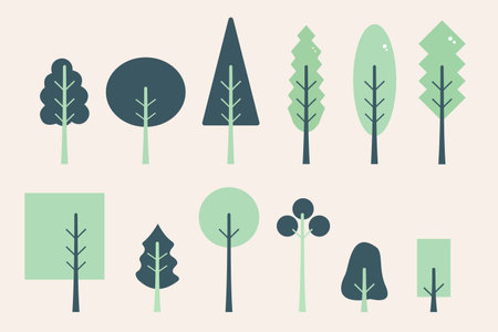 Vector illustration of a set of trees in a spring or summer forestのイラスト素材