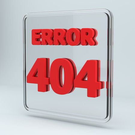 Error 404 An error message within a glass frame, indicating that a file cannot be found on the...