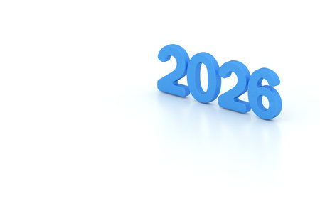 3D numbers 2026 in blue color on a clean white background, symbolizing new year, modern design, and...