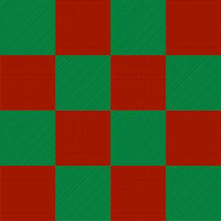 Modern geometric checker pattern in alternating red and green squares with subtle grid and diagonal textures, ideal for background design and decorative digital art.の写真素材