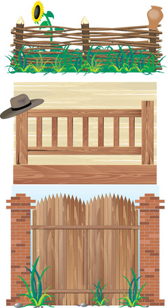 Fences. Brick, wood and wickerのイラスト素材