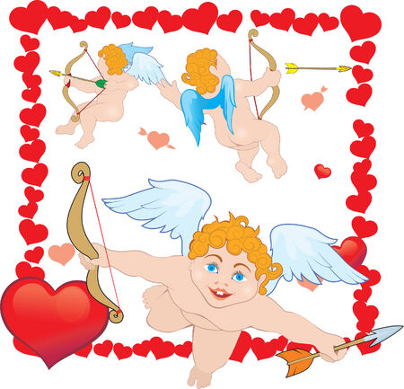 Three Cupid in the frame of heartsのイラスト素材