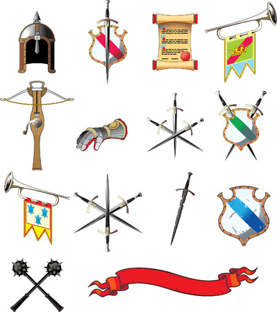 Medieval weapon icon set isolated on whiteのイラスト素材