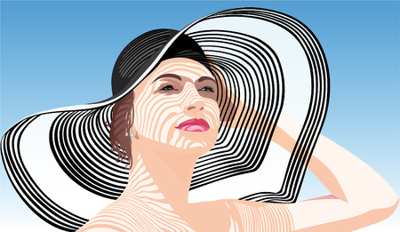 Realistic Young beautiful girl in broad-brimmed hatのイラスト素材