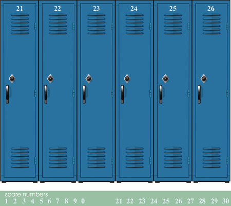 Empty blue school lockers with Combination Locks and spare nambersのイラスト素材