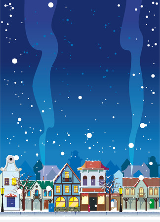 Snowy winter in a small town. Background with an empty space for your textのイラスト素材