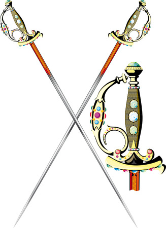 two crossed ornate ceremonial sword isolated on whiteのイラスト素材