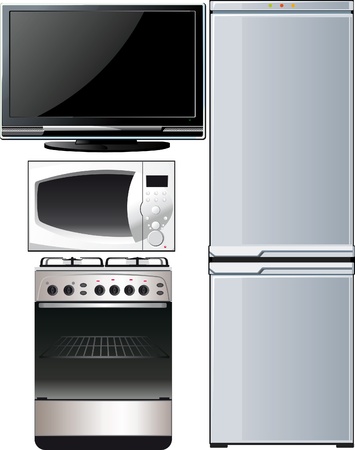 a set of different techniques, television, refrigerator, stove, microwaveのイラスト素材